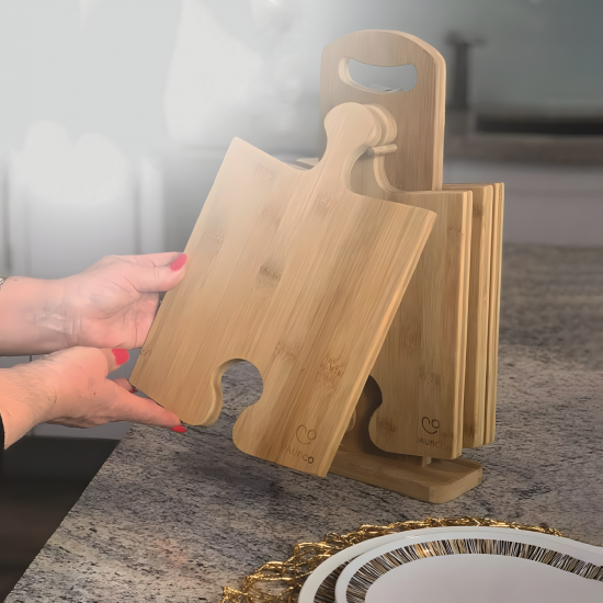 Wooden Cutting Boards 4 Pcs With Stand