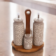 Porcelain Salt Shakers & Oil Dispensers Set 4 Pcs With Stand