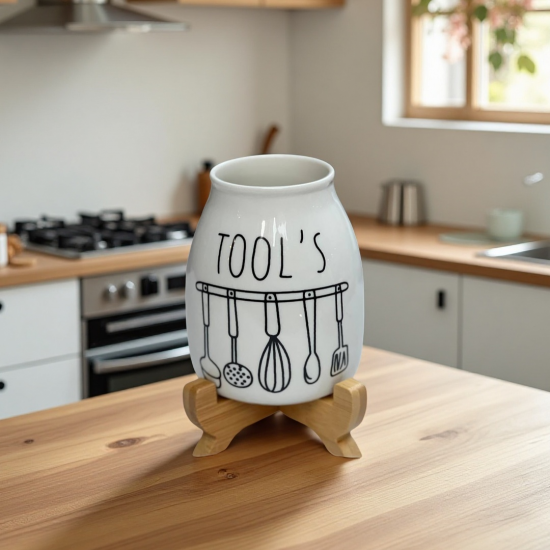 Porcelain Organizer & Wooden Stand