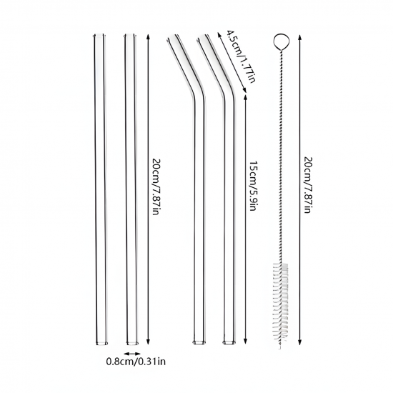 Glass Straws 4 pcs + Cleaning Brush