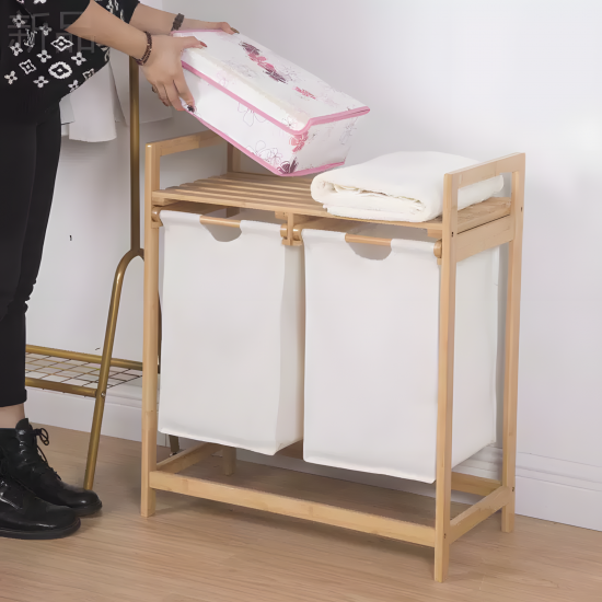 Wooden & Fabric Laundry Basket
