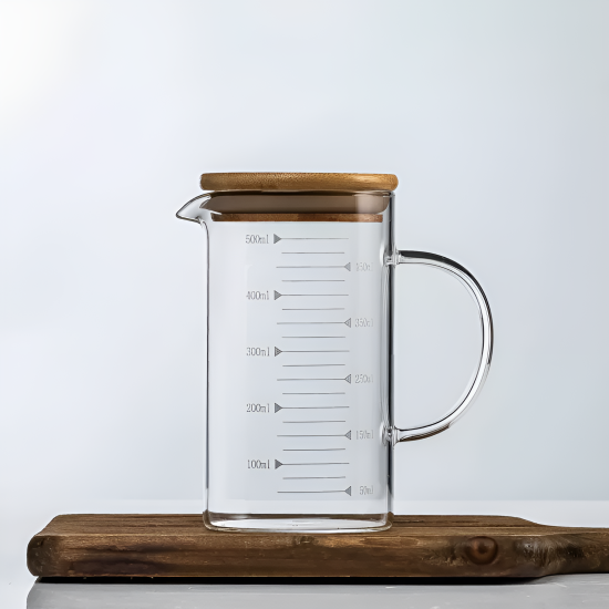 Glass Measuring Cup With Wooden Lid 500 ml