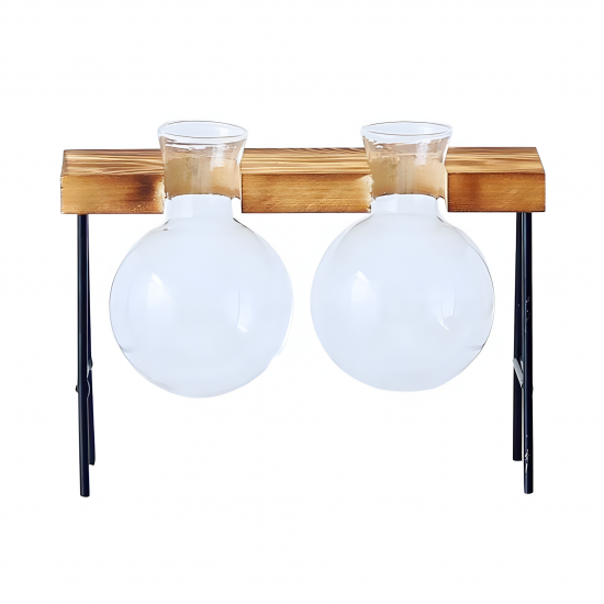 Glass Planter With Wooden Base