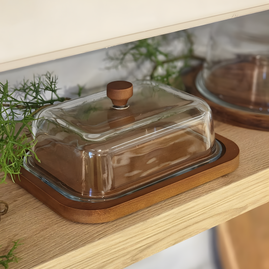 Glass and Wood Serving Set