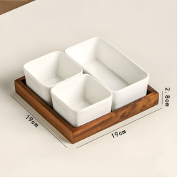 Wood and Porcelain Three-Piece Serving Set