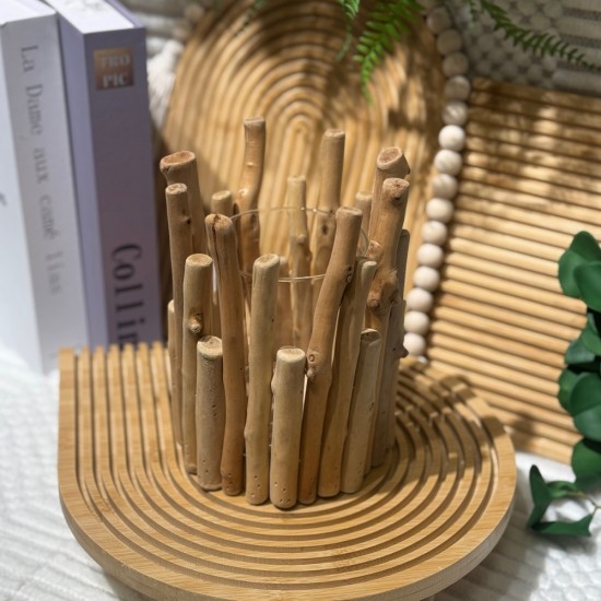 Wooden & Glass Candle Holder