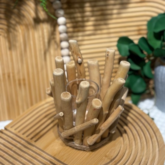 Wooden & Glass Candle Holder