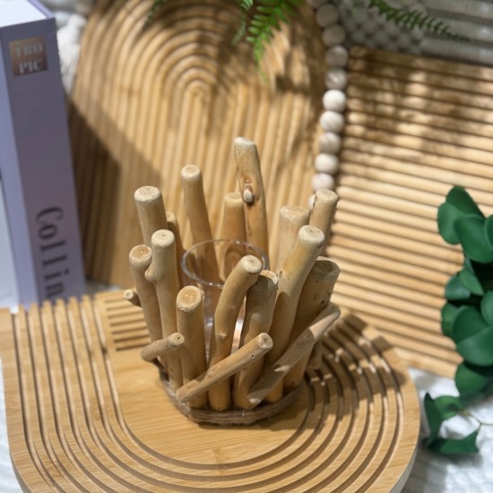 Wooden & Glass Candle Holder