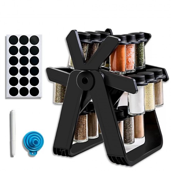 Glass Spice Jars Set 18 pieces with Plastic Stand 