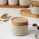 Porcelain Jar Set 2 Pieces & Wooden Stand