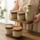 Porcelain Jar Set 2 Pieces & Wooden Stand