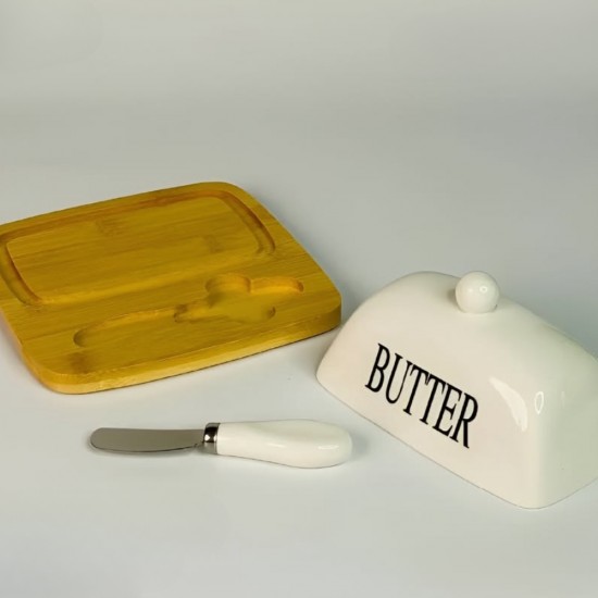 Wooden & Porcelain Butter Container 