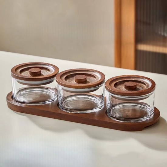 Wooden & Glass Serving 3 pieces with Wooden Stand