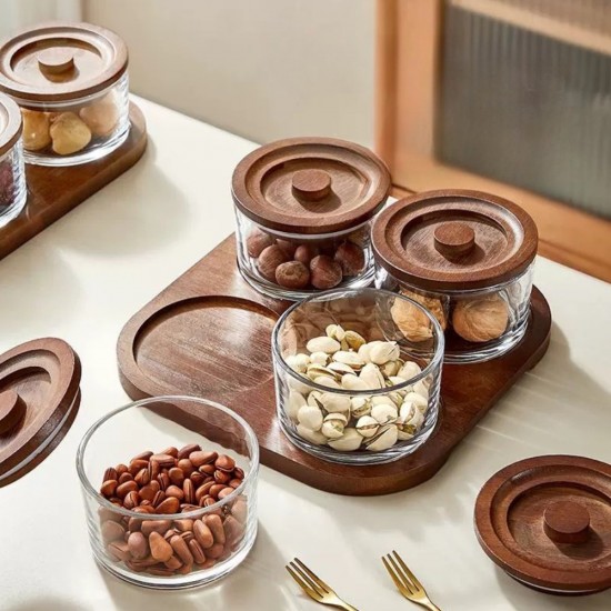 Wooden & Glass Serving 4 pieces with Wooden Stand
