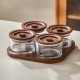 Wooden & Glass Serving 4 pieces with Wooden Stand