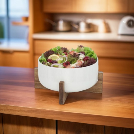 Porcelain Bowl with Wooden Stand