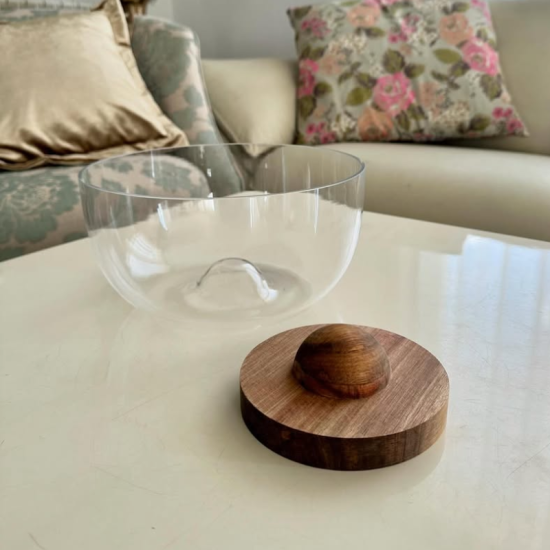 Glass Bowl with Wooden Stand