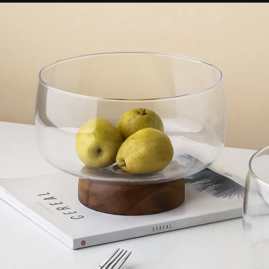 Glass Bowl with Wooden Stand