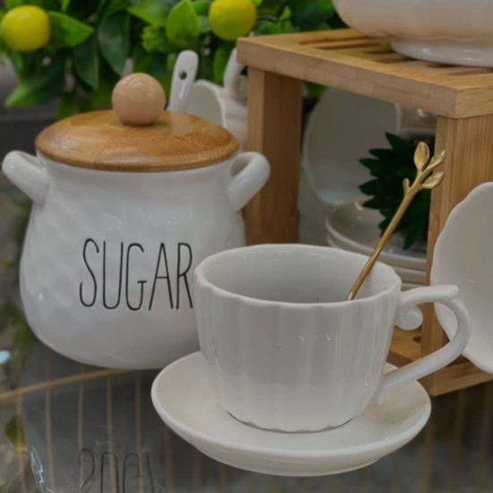 Porcelain Tea Pot & 6 Tea Cups 