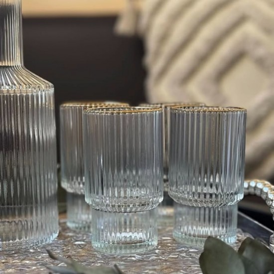 Glass Jug & 6 Cups 