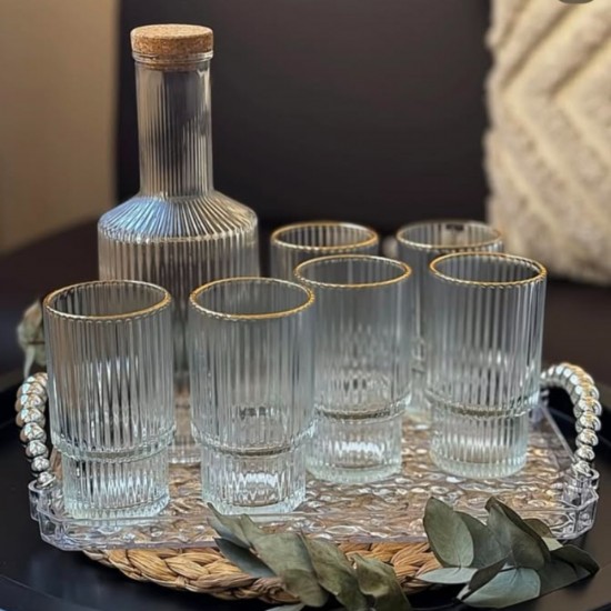 Glass Jug & 6 Cups 