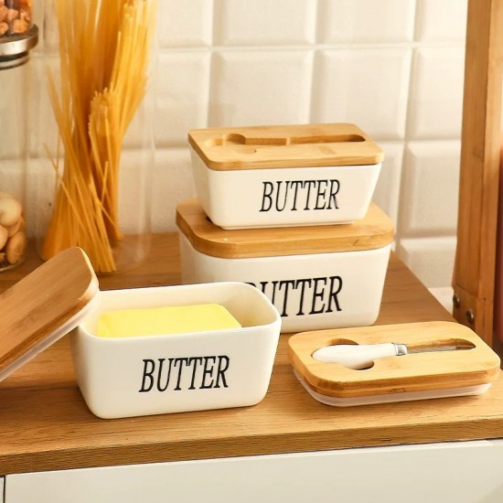 Porcelain & Wooden Butter Container