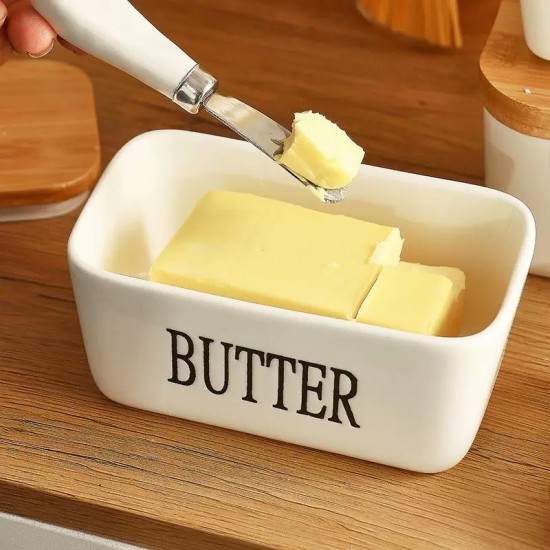 Porcelain & Wooden Butter Container