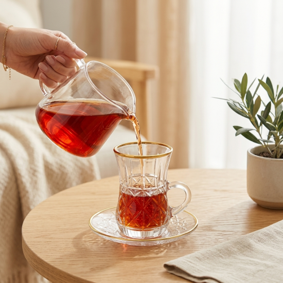 Tea Glass Cups And Saucer Set 6 Pcs