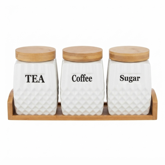 Ceramic Jar Set With Base 3 Pieces