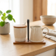 Sugar Bowl & Creamer Set With Wooden Stand
