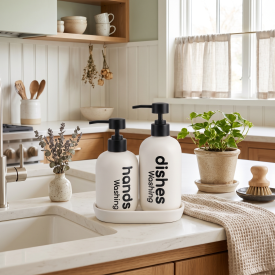 Glass Soap Dispenser Set - 3 Pcs