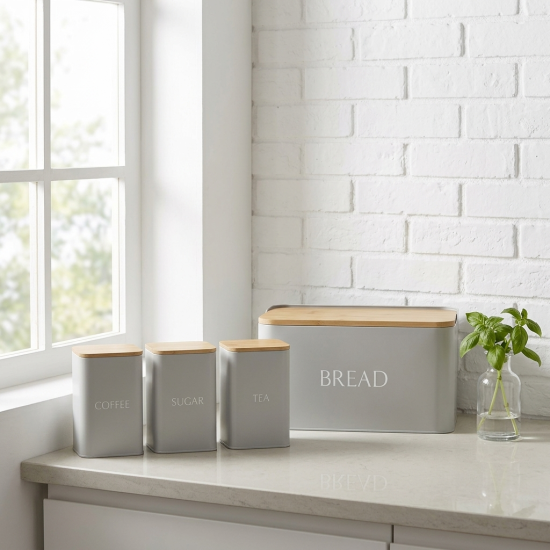 Bread Box And 3 Canisters Set