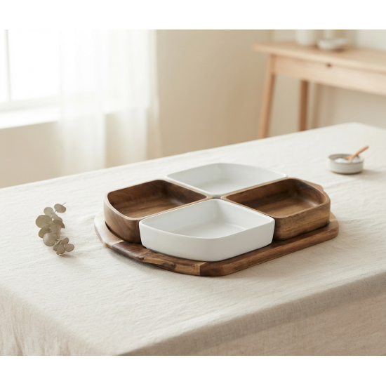 Porcelain and Wood Serving Platter