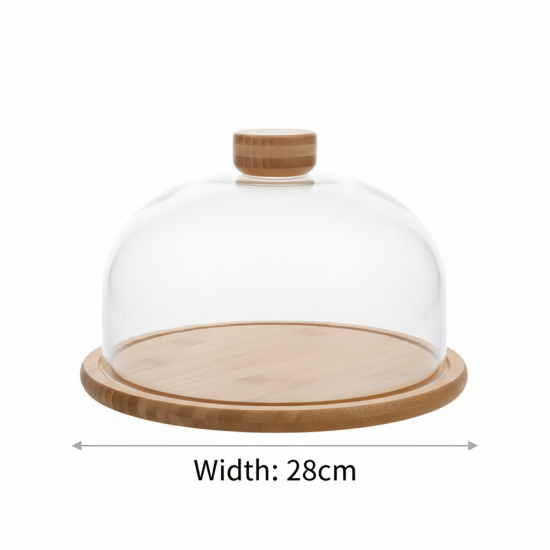 Glass Serving Tray with Wooden Base
