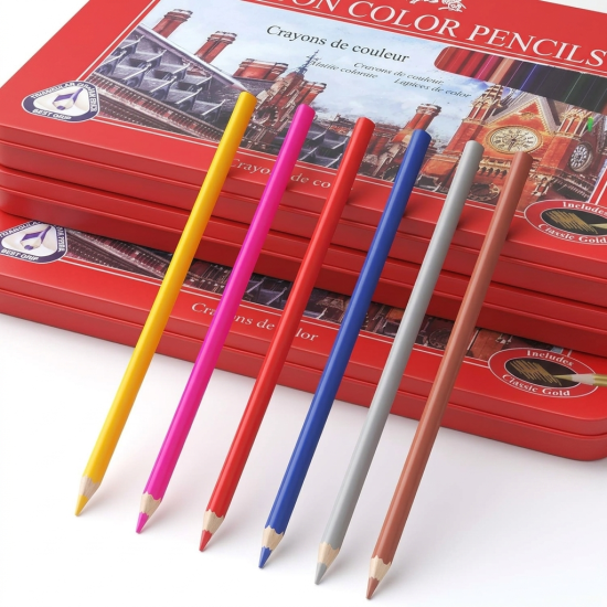 Wooden Colored Pencils in A Metal Box 48 Pcs
