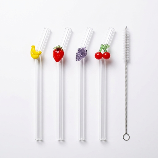 Glass Straws And Cleaning Brush- 5 Pcs