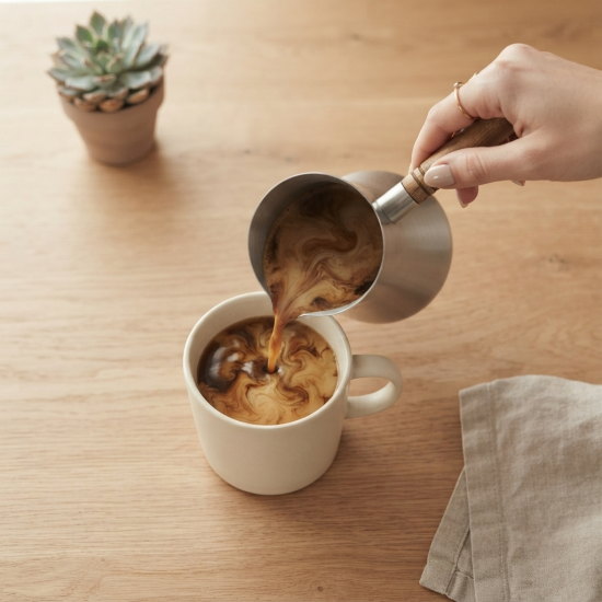 Stainless Steel Coffee Pot With Wooden Handle 700 ml