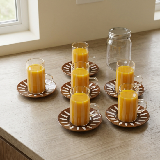 Glass Cups And Saucer Set 6 Pcs