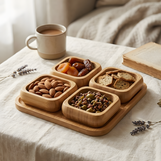 Wooden Serving Platter - 4 Pcs