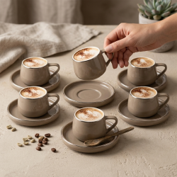Porcelain Coffee Cup and Saucer Set - 6 Pcs
