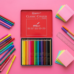 Wooden Colored Pencils in A Metal Box 24 Pcs