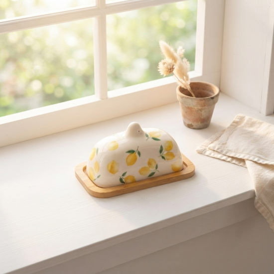 Lemon Pattern Porcelain Butter Container