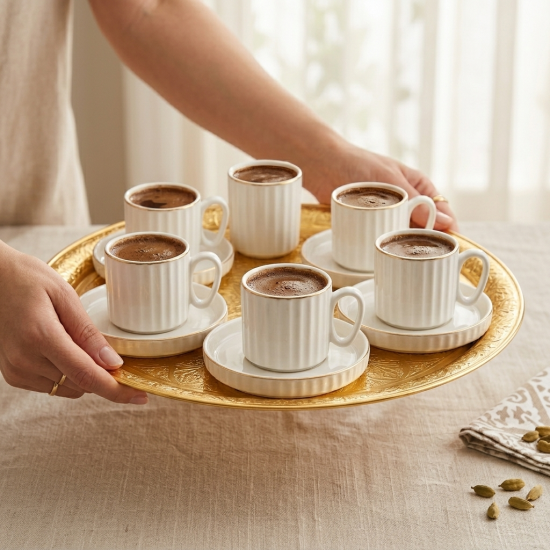 Porcelain Coffee Cup and Saucer Set - 6 Pcs