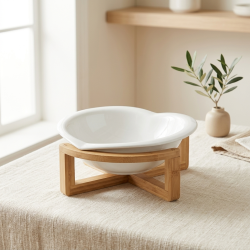Porcelain Bowl with Wooden Stand