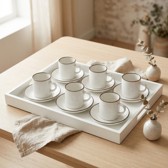 Porcelain Coffee Cup and Saucer Set - 6 Pcs