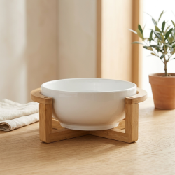 Porcelain Bowl with Wooden Stand