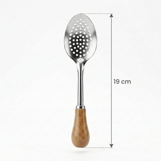 Steel spoon with a wooden handle