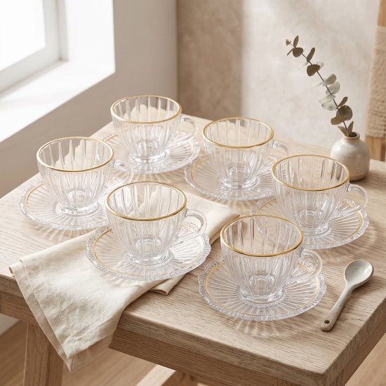 Tea Glass Cups And Saucer Set 6 Pcs