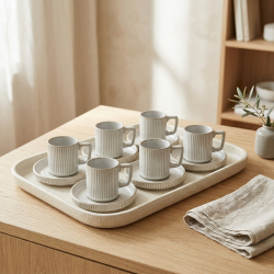 Porcelain Coffee Cup and Saucer Set - 6 Pcs