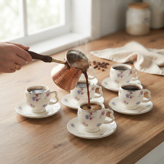 Coffee Cup and Saucer Set - 6 Pcs